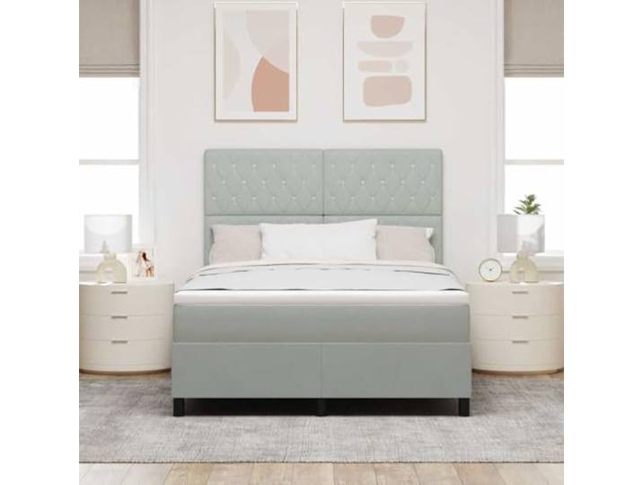 KTHLBRH Boxspringbett mit Matratze hellgrau 140 x 190 cm Samt Verstellbares Kopfteil aus Holz und Kiefer, Taschenfedern, Unterstützung 280 kg