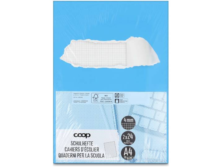 Coop Schulhefte A4 4mm kariert ohne Rahmen 2 Stück