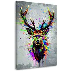 LEINWANDBILD Bunter Hirschkopf Abstrakt 40x60cm
