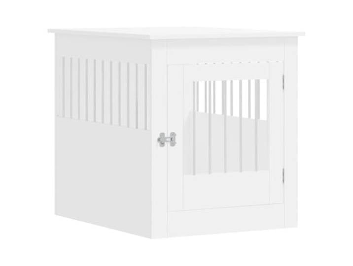Hundeliege Weiß 64,5x80x71 cm Holzwerkstoff mit Stahl 2-in-1 Laufgitter und Beistelltisch, Tür schließbar, luftiges Design, feuchtigkeitsbeständig, stabiler Boden