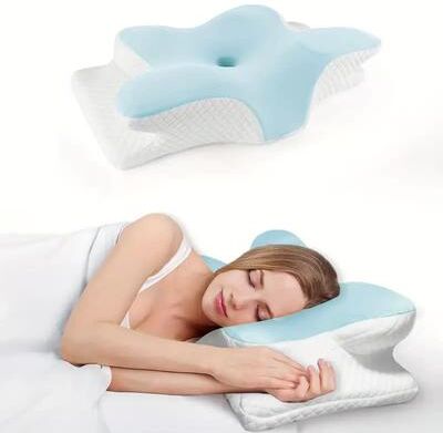 Uplifted Trends Butterfly Cervical Pillow Memory Foam Orthopedic Neck Support Pillow sky Blue