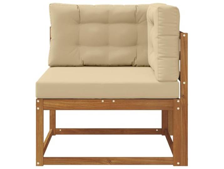KTHLBRH Ecksofa für den Außenbereich, naturfarben Massives Akazienholz, modulares Design, Kissen beige, wetterfest