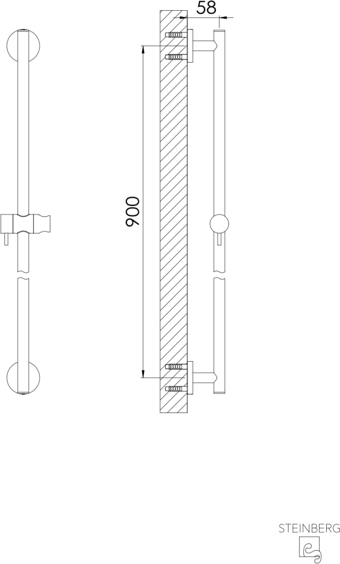 Steinberg Serie 100 Brausestange mit Gleiter, 900mm, brushed nickel 1001623BN
