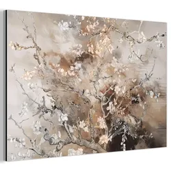METALLBILD Mandelblüte - Kunst - Van Gogh - Beige - Abstrakt Deko Groß 120x80 cm