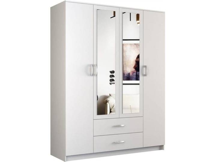 ROMA - Grande armoire chambre - Penderie - 2 portes + 2 Miroirs + 2 tiroirs - Dressing -Blanc