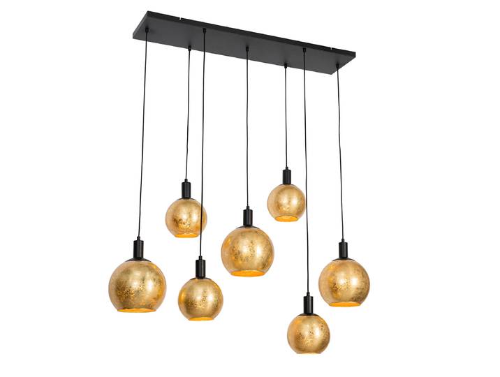 Suspension intelligente noire avec verre doré 7 lumières avec 7