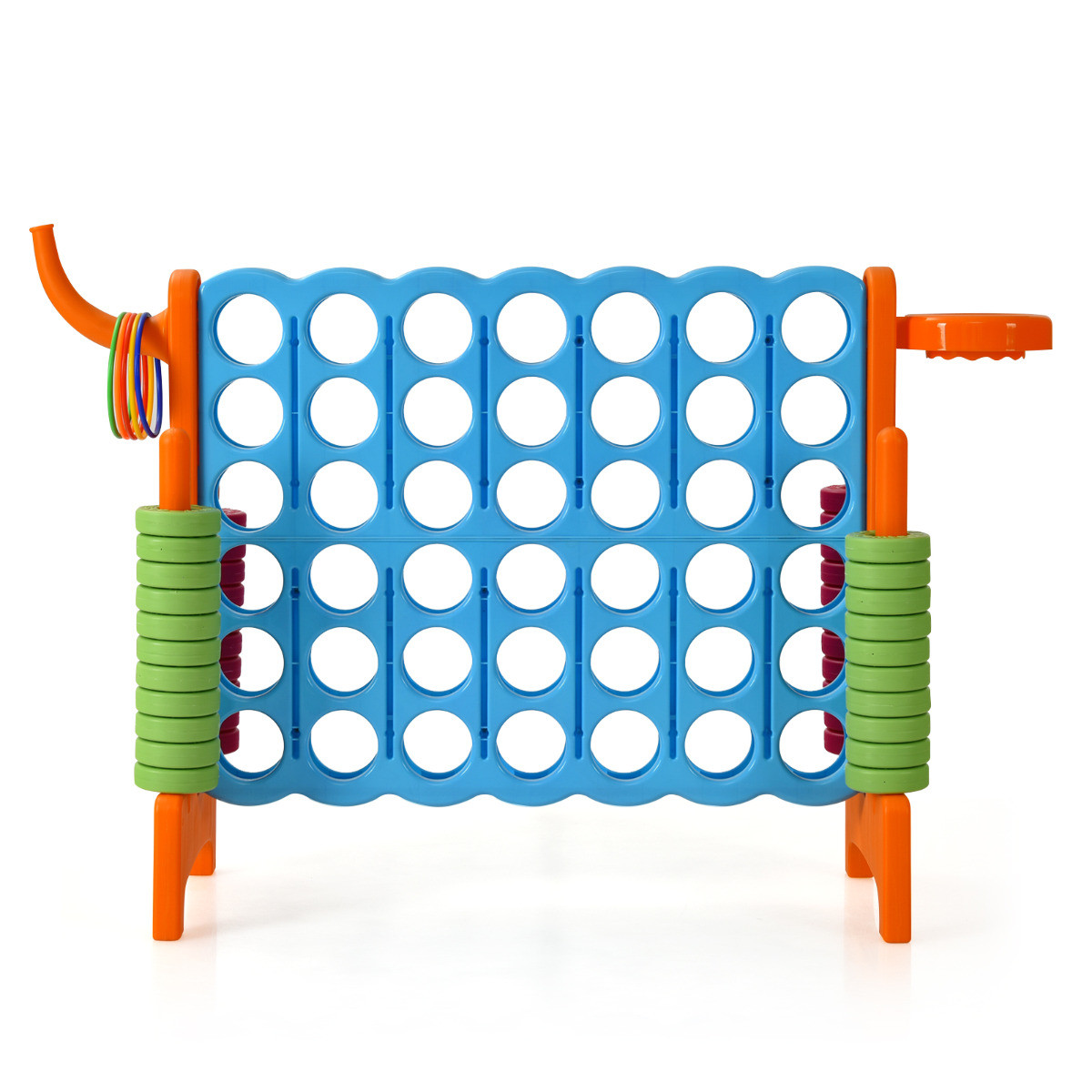 Costway Jumbo 4-Tot-Score Speelset met Basketbalkorf en Werpspel, Blauw + Oranje