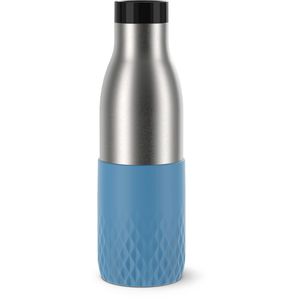 Emsa Trinkflasche Bludrop Sleeve N3110700, isoliert, aus Edelstahl, silber / aquablau, mit Druckknopfdeckel, 500 ml