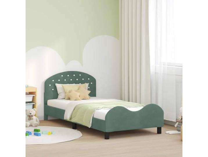 RJPLMFV Bettgestell, Velours, Grün, 90 x 190 cm Niedriges Design, feste Latten inklusive, moderner Stil, einfache Montage