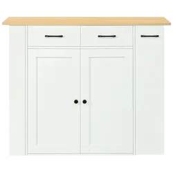 MODFU Kücheninsel aus Spanplatte Weiß 120x45-75x96 cm mit klappbarer Arbeitsplatte und Steckdosen
