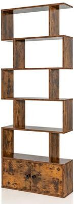 6-Tier Bookshelf S-Shaped Bookcase Storage Rack Rustic Brown/White