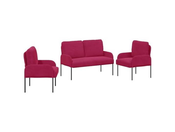 TEKGHUT Sofagarnituren 3 STK. Weinrot Sperrholz Wohnzimmer, Innenbereich, Polyesterbezug, Bullnose-Kissen, schlanke Armlehnen, ganzjährig