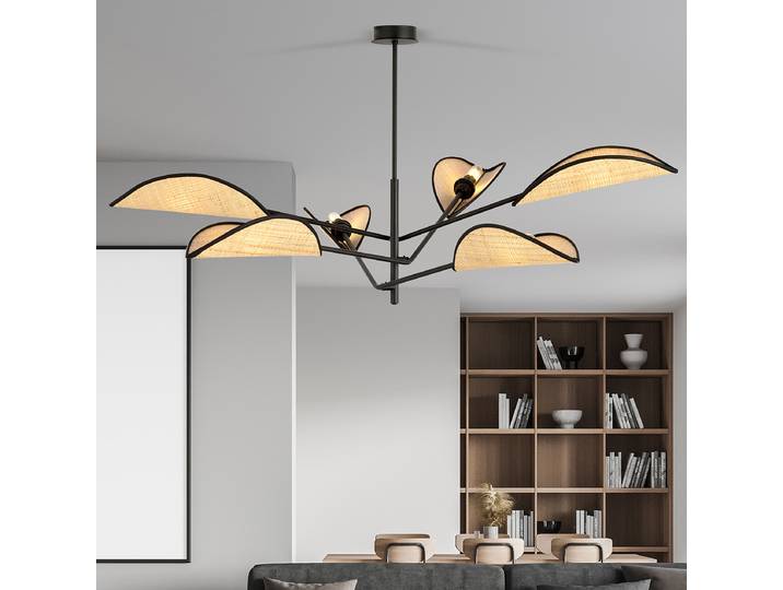 Deckenleuchte Vene 102 x 51 x 102cm Schwarz/Schwarz/Beige 6 Material: Metall, Rattan Metallart: Stahl Oberfläche Metall: Pulverbeschichtet