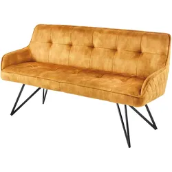riess-ambiente Sitzbank EUPHORIA - 160cm senfgelb Samt Retrostil Ziersteppung Hairpin Legs Metallbeine Armlehnen