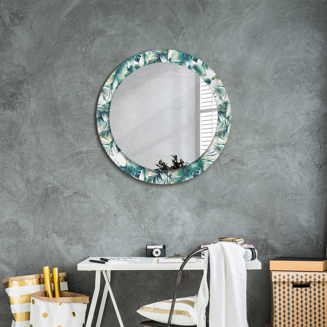 East Urban Home Huldar Glass Flat Mirror Green Leaves 70cm H x 70cm W