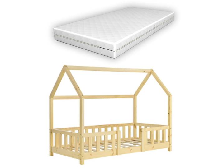 [en.casa] Hausbett Sisimiut mit Matratze, Naturfarben, Textil, Kiefer, 70x140 cm, Baby- und Kindermöbel, Kinderzimmer & Jugendzimmer, Kinderbetten, Hausbetten