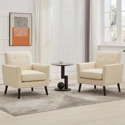 Garvee Mid-Century Accent Chairs Set of 2, Linen Upholstered Armchairs with Thicker Seat Cushions and Solid Wood Legs