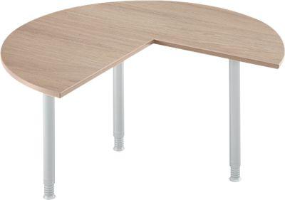 Ansatztisch, 3/4 Kreis, Ø 1400 mm, Ansatz rechts/links, Eiche/weißalu