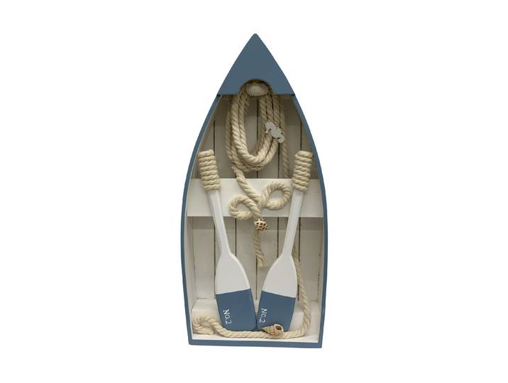 Dekofigur Dameco Holz-Ruderboot 40.5 cm , blau (blau, weiß), B:19,5cm H:40,5cm T:8cm, Dekofiguren, Dekofigur