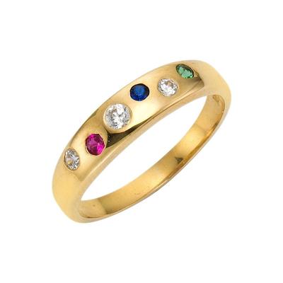 Goldring FIRETTI "Schmuck Geschenk Gold 333 Damenring Goldring Edelstein Farbstein" Gr. 19, bunt (gelbgoldfarben, rot, blau, grün, kristallweiß), Fingerringe, Damen, 19, Gelbgold 333, 2mm, Goldring, mit Rubin, Saphir, Smaragd und Zirkonia (synth.)