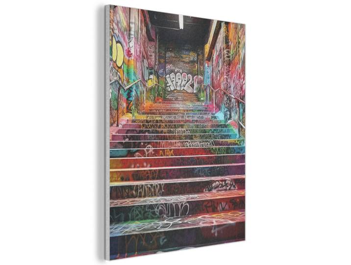 MuchoWow Akustikbild - Treppe - Graffiti - Farben - Kunst - 50x70, Mehrfarbig, Kunststoff, Rechteckig, 50x70x0.9 cm, Wandverkleidung, Akustikpaneele