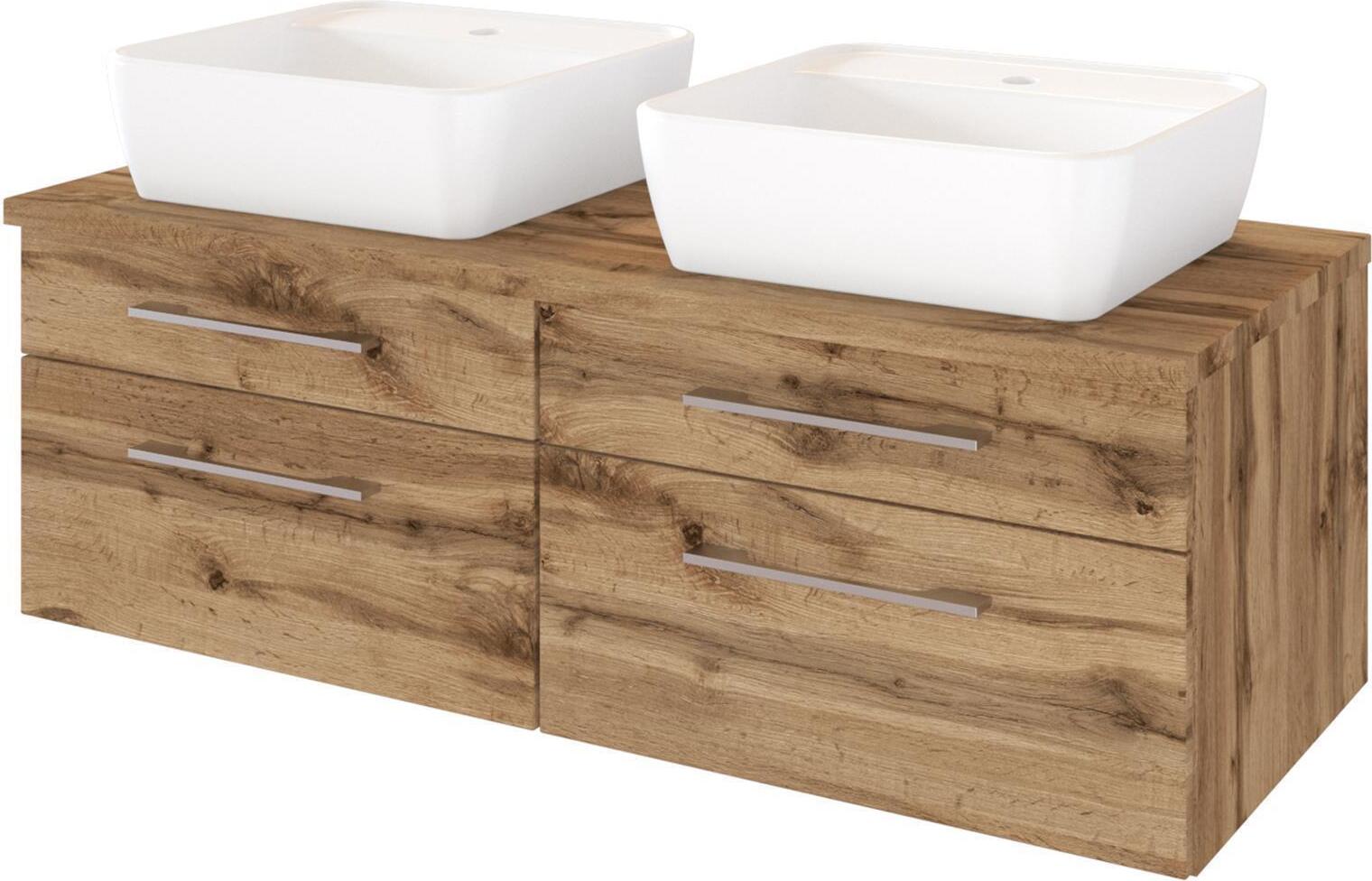 Doppel-Waschtisch Waschplatz Badschrank Handwaschplatz Badmöbel "Davos I" Wotan Eiche