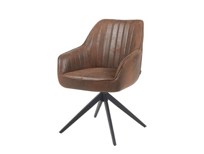 B&D home Esszimmerstuhl ARVIT Braun Drehbar, Armlehnstuhl, Taschenfederkern, 360° Funktion, Wildleder-Optik, Metallgestell Schwarz