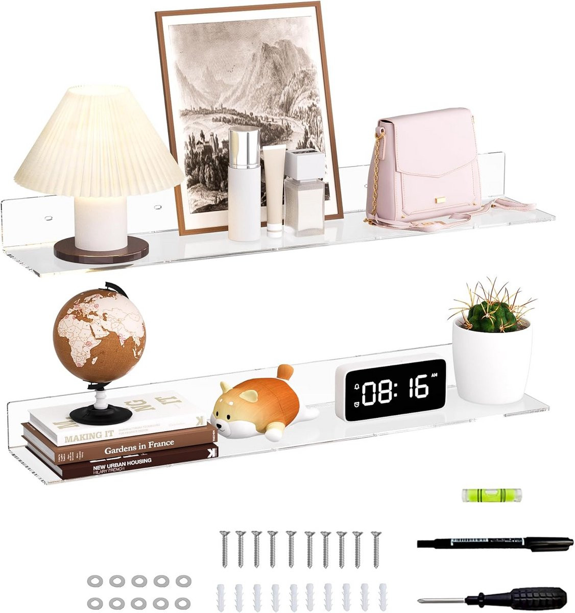 Transparante Acryl Wandplank - Zwevende Wandplank met Warmgebogen Ontwerp - Lengte: 76 cm