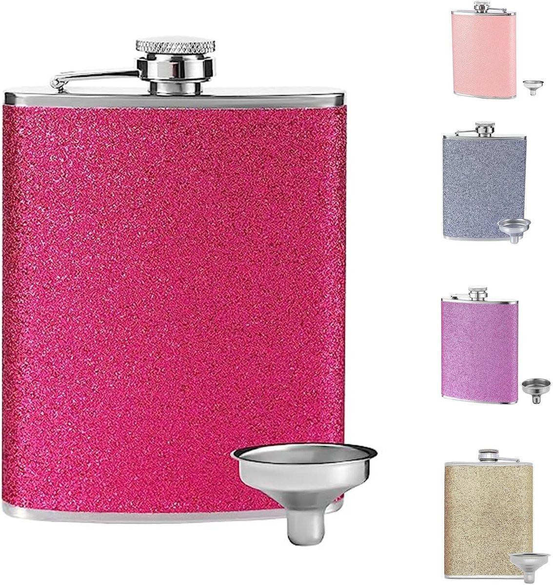 Dames Heupfles van RVS met Trechter - Roze - 8oz