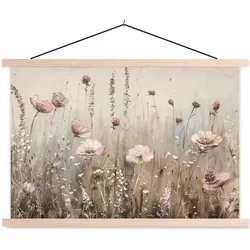 POSTER MIT MAGNETLEISTEN Blumen - Rosa - Modern - Beige Wanddeko 90x60 cm
