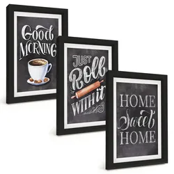 BILDER SET 3er Set - 20x30 cm Schwarzer Rahmen - Motive und Inschriften für die Küche