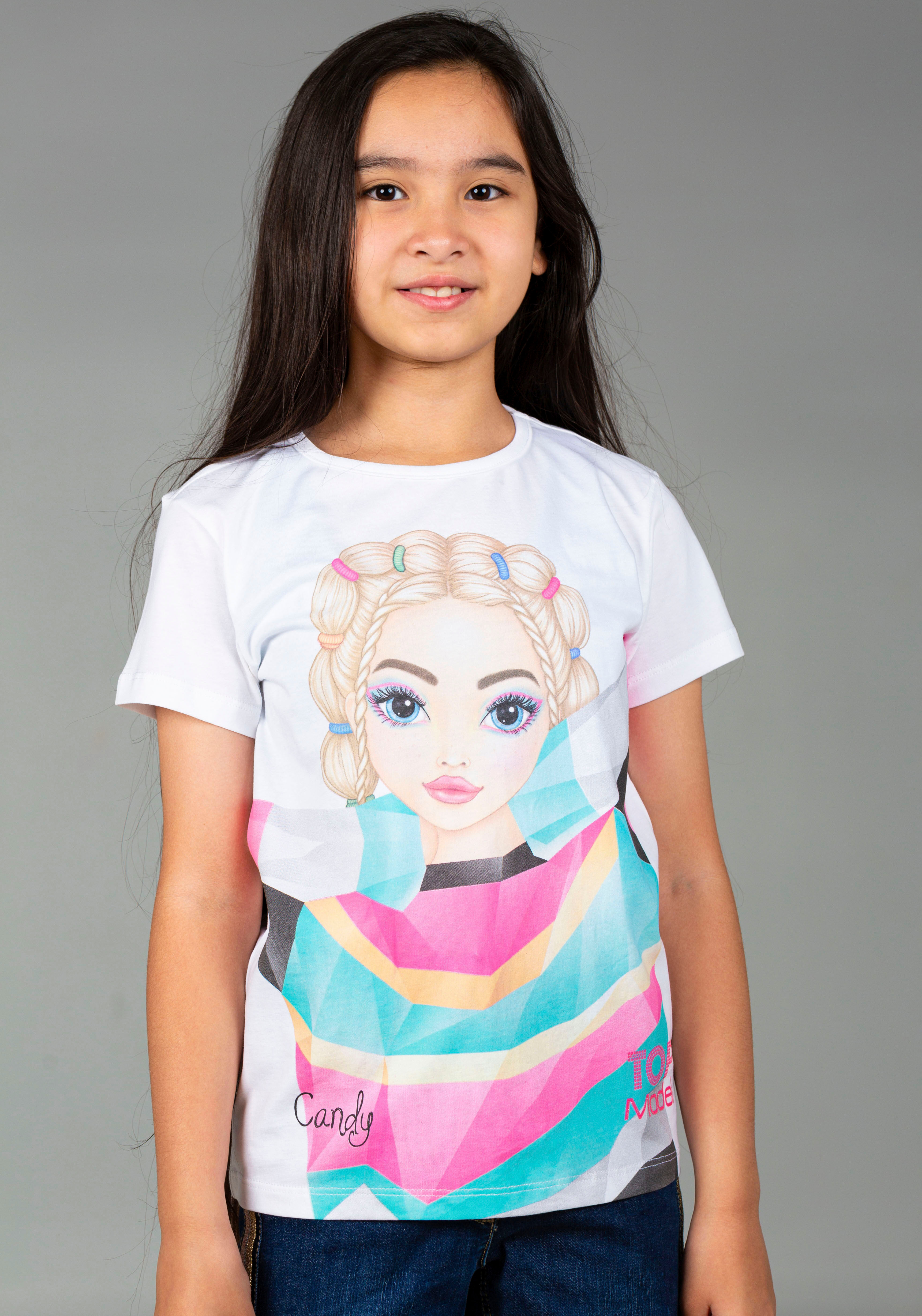 T-Shirt TOPMODEL "TOPModel Kurzarmshirt", Mädchen, Gr. 164, weiss (hellweiß), Obermaterial: 100% Baumwolle, Basic, regular fit hüftbedeckend, Rundhals, abgesteppte Kante, Shirts T-Shirt, mit tollem Frontmotiv hellweiß 164