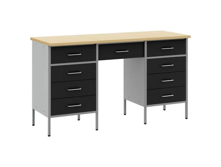 vidaXL Werkbank mit Speicher 3 stk. Schwarz Ingenieure Holz und Stahl