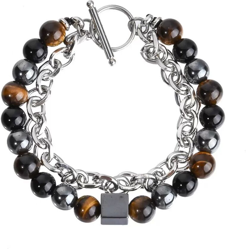 INF Vulkanstein-Perlenarmband mit Eisenkette - Natürlich & Einzigartig
