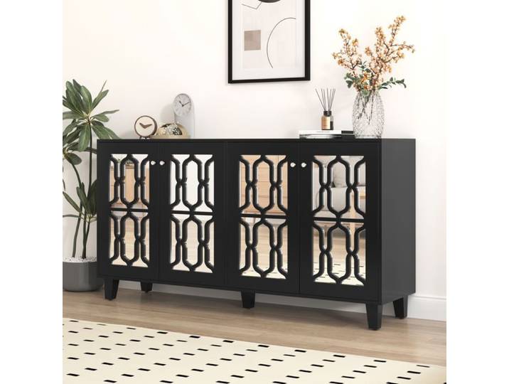 Buffet bas - SOGEU - Contemporain - 4 portes - Façade miroir - 160x40x84 cm