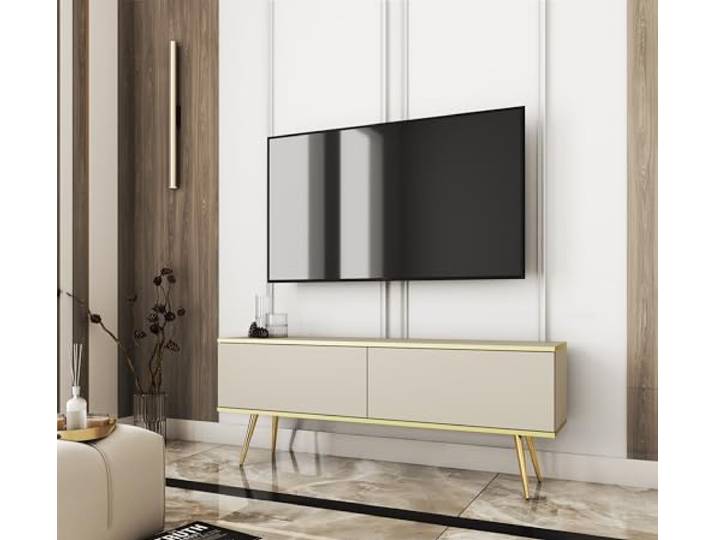 TV Schrank Banff Beige 135x53x32 cm TV Schrank Banff RTV135 - Beige - Goldene Beine - Breite 135 cm, Höhe 53 cm, Tiefe 32 cm