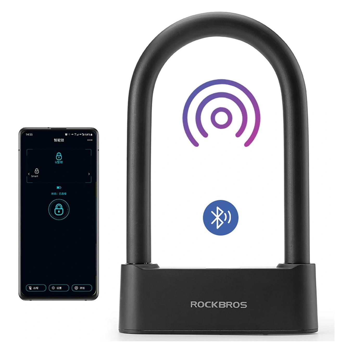 Rockbros 32210818001 SMART Bicycle Lock with Fingerprint Reader and Bluetooth Connectivity - Black (5907769386756)