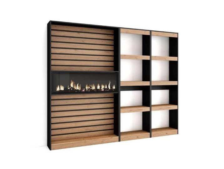 Étagère Bibliothèque - SKRAUT HOME - 230x186x25cm - Chêne et noir - Style moderne - Trois Étagère Bibliothèque