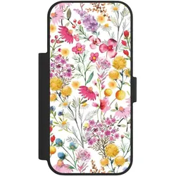 Nivocase Klapphülle für Apple iPhone 17 Pro Handyhülle aus Kunst Leder NIVOflip schwarz Blumen Frühling (Apple iPhone 17 Pro), Smartphone Hülle, Schwarz