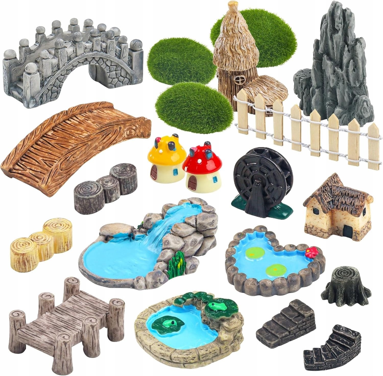 Miniatuur Tuindecoratie Set met 21 Stuks Tuinfiguren en Accessoires voor op Tafel