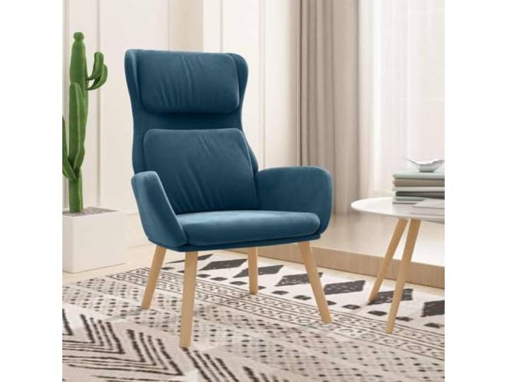 HEFZGDB Relaxsessel Blau Samt mit Metallrahmen und Gummibaumholz Beinen für Wohnzimmer Komfort Sessel