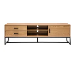 TV-Möbel mit hellem Holzdekor in Eiche und schwarzem Metall B160 cm LOVATO