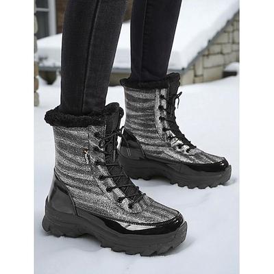 Goldene Damen-Schnürstiefel für den Winter – warmes Kunstfellfutter, wasserdichte, rutschfeste Sohle, modische Outdoor-Wander- und Winterbekleidung