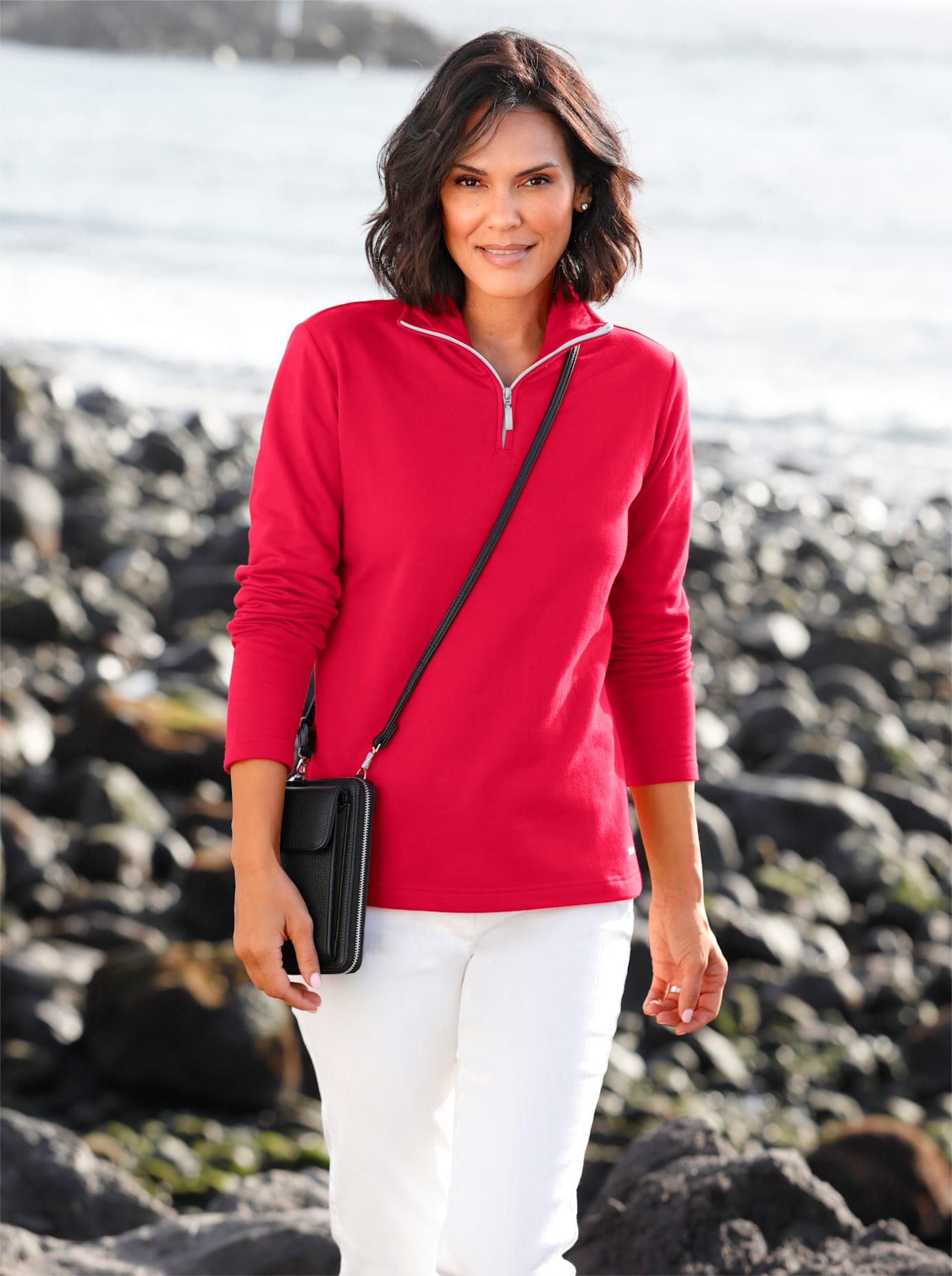 Sweater CASUAL LOOKS, Damen, Gr. 48, rot, 50% Baumwolle, 50% Polyester, unifarben, Sweatshirts Sweater rot 48