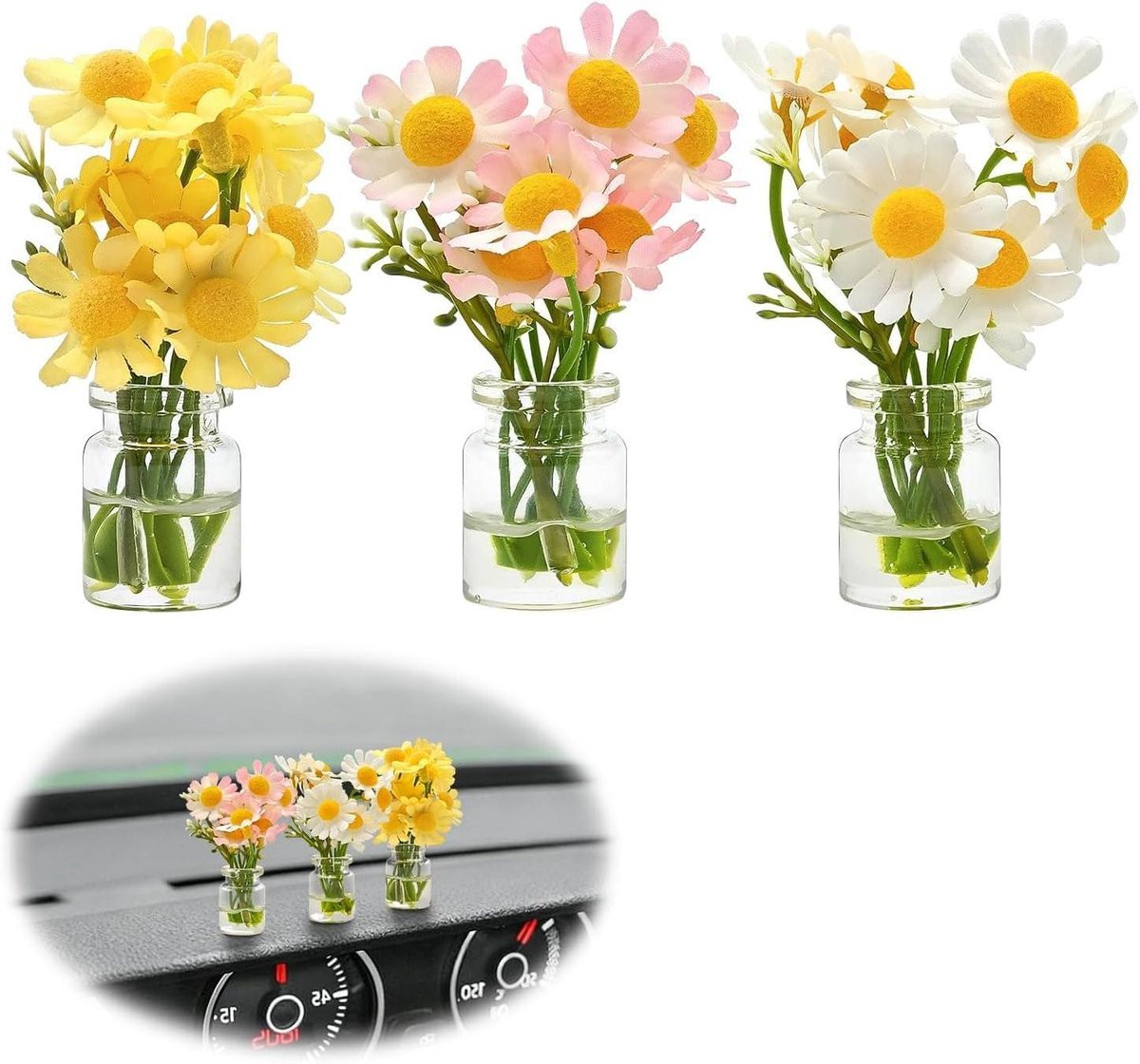 Mini Daisy Auto Decoratie - Bloem Dashboard Ornament voor Auto Interieur - Hoogwaardig Nylon Glas