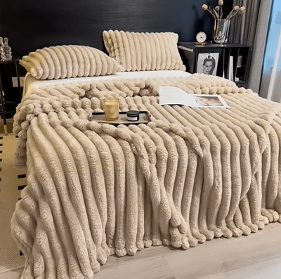 Inspire Curations Thick Wide Striped Flannel Sofa And Bed Blanket khaki 100x150cm