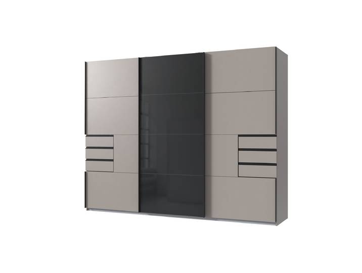 Schwebetürenschrank grau - schwarz mit Glasfront - 270 cm - SAIGON