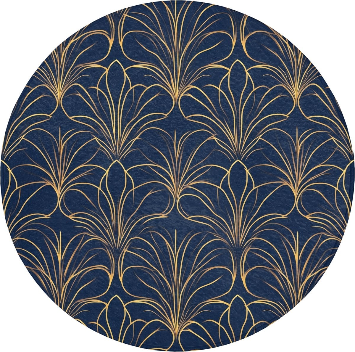 OnlyWow Antislip WC mat rond - Blauw - Waaier decoratie - Diameter: 70 cm