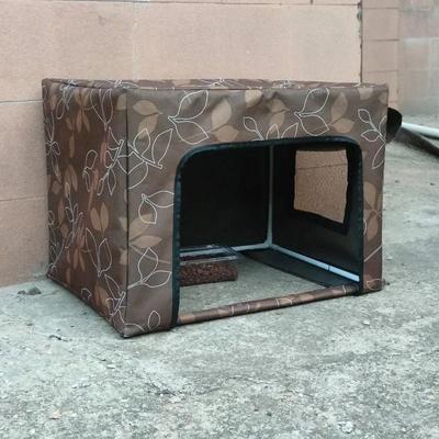 Uplifted Goods Outdoor Cat Feeding Shelter With Weather Resistant Canopy brown