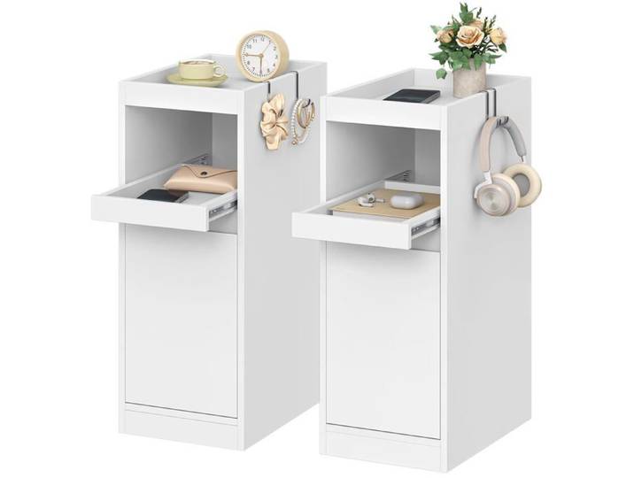 Table de Chevet Lot de 2 Table de Nuit avec Plateau Tables d'appoint étroite avec 1 Pte Tables d'appoint avec 2er Set 2er CHEVET